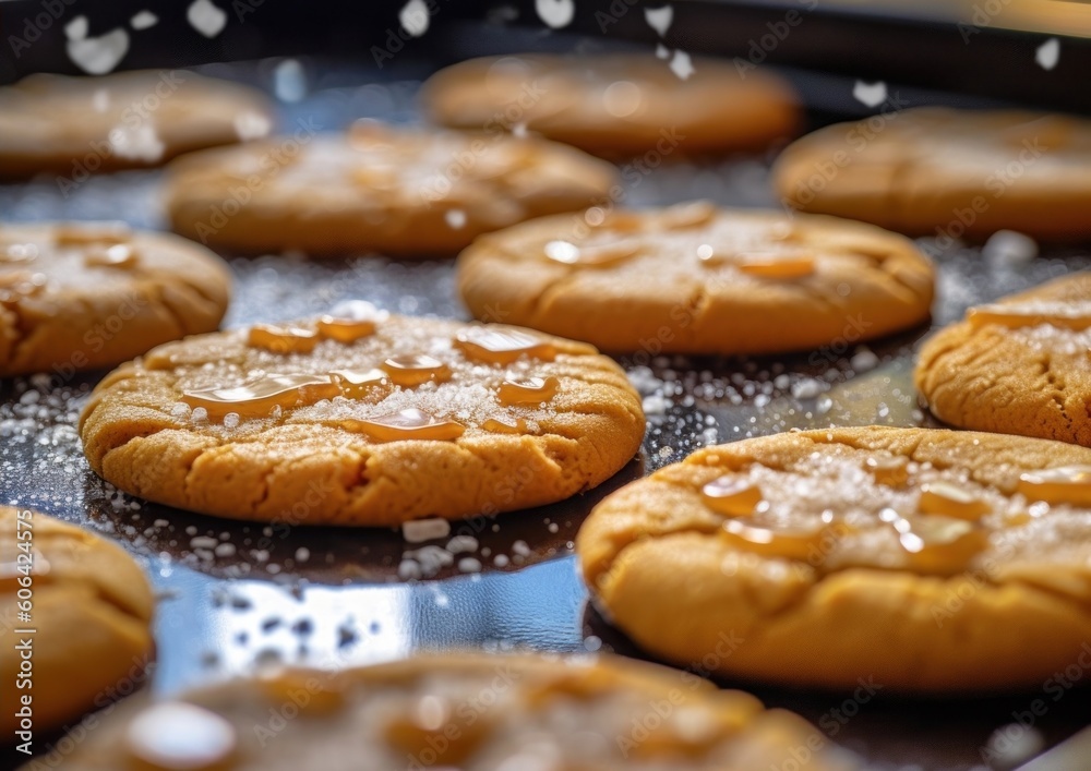 peanut butter cookies sprinkled with sugar on a baking sheet peanut butter cookies sprinkled with sugar on a baking sheet