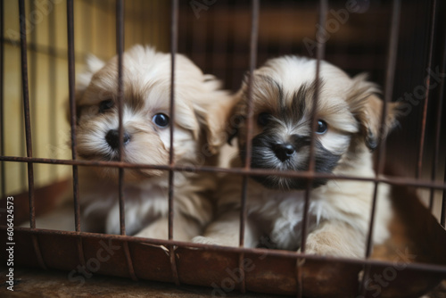 sad Puppies in a cage