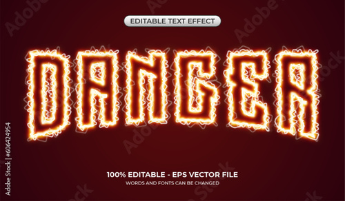 Danger lightning text effect. Editable sparks flame text effect