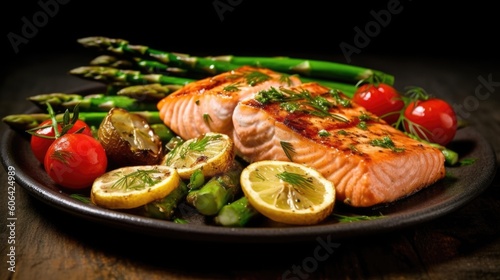 grilled salmon with vegetables, ai generative