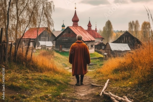 Russian person old village. Generate Ai