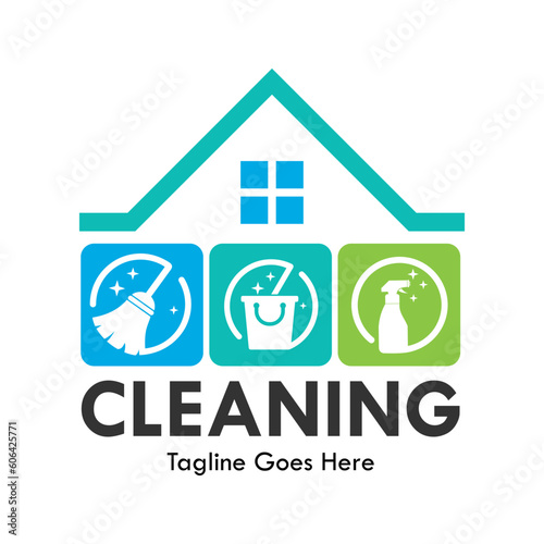 Home cleaning design logo template illustration