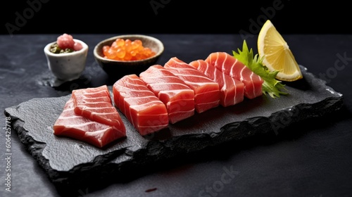 Slices of raw tuna fish meat, ai generative