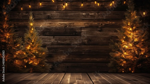 Christmas warm gold garland lights over dark background  ai generative