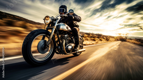 Caught in a vintage photograph  a cool macho man rules the scenic road on his motorcycle. Wind ruffling his hair  he epitomizes raw freedom  embodying a timeless spirit of adventure. Generative AI