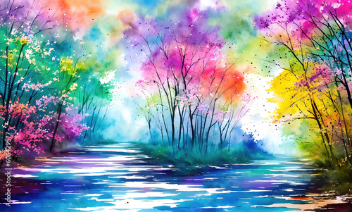 Watercolor abstract art landscape, soft pastel color background. Generative Ai.