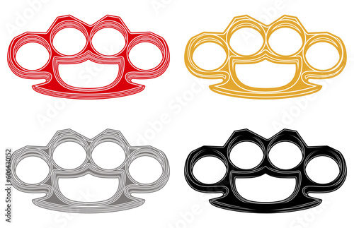 Set vector brass knuckle icon. Steel Fighting weapon symbol design illustration