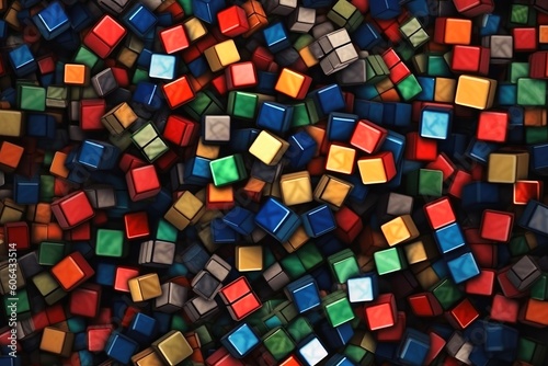Colorful three dimensional cube background texture created with generative AI technology. photo