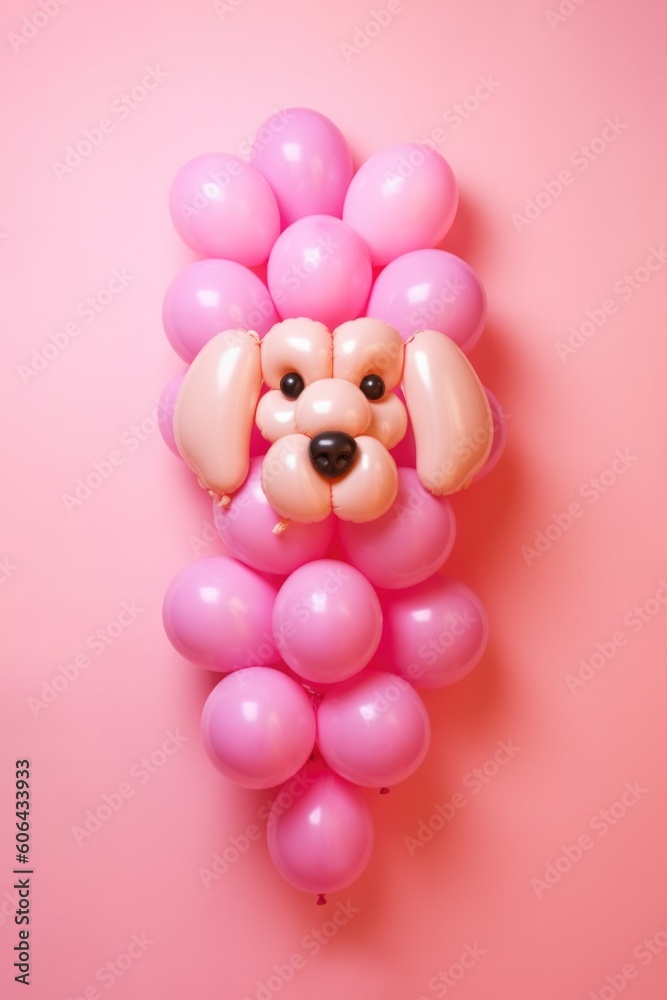God made of pink pastel balloons on pink background. Party concept. Generated AI. God made of pink pastel balloons on pink background. Party concept. Generated AI.