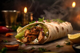 chicken and wrap, gyros with sauce, shawerma	
