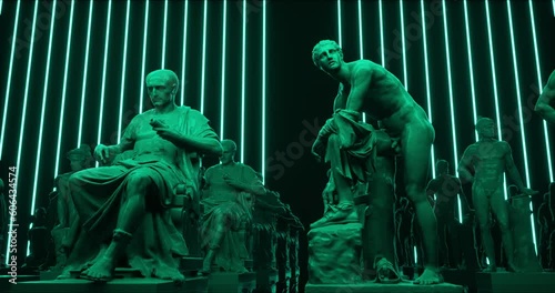 Neon Illuminated Famous Stone Statue