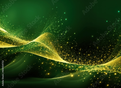 A green and gold abstract background. Generative AI