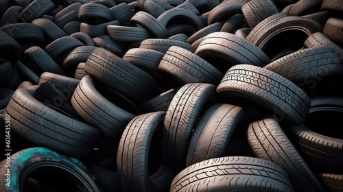 Old car tires for recycling. Generative AI