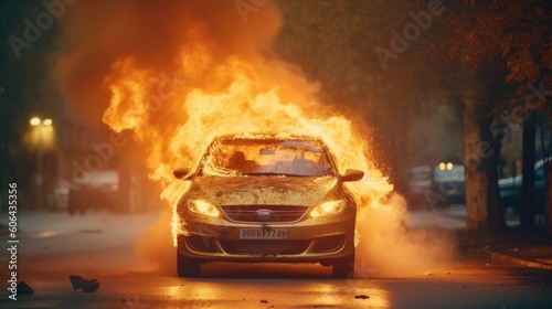 Car on fire. Generative AI © Fly Frames