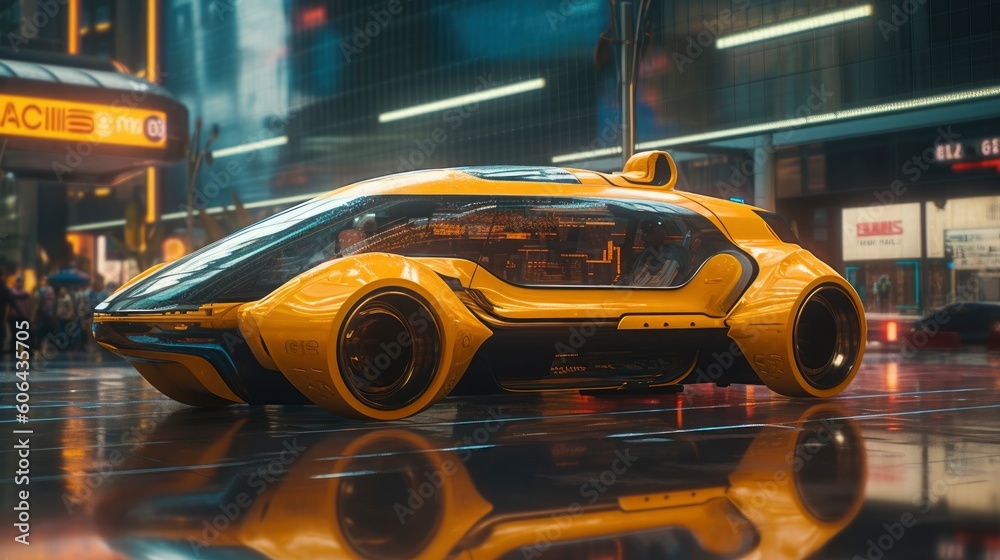 Futuristic Yellow taxi. Generative AI Futuristic Yellow taxi. Generative AI