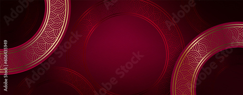 Red design, round frames with gold tone border