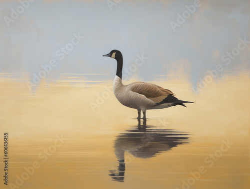 A Minimalist Oil Painting of a Goose in Nature   Generative AI