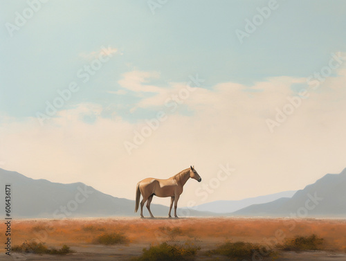 A Minimalist Oil Painting of a Horse in Nature | Generative AI