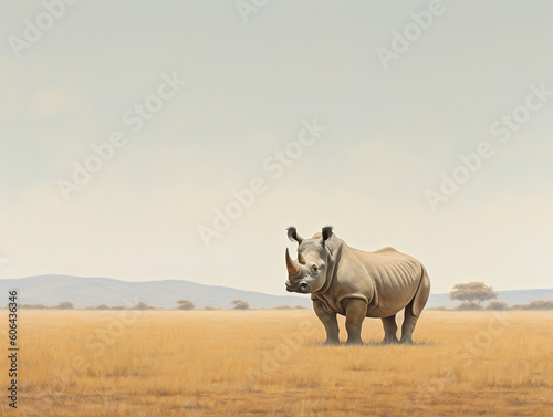 A Minimalist Oil Painting of a Rhino in Nature   Generative AI © Nathan Hutchcraft