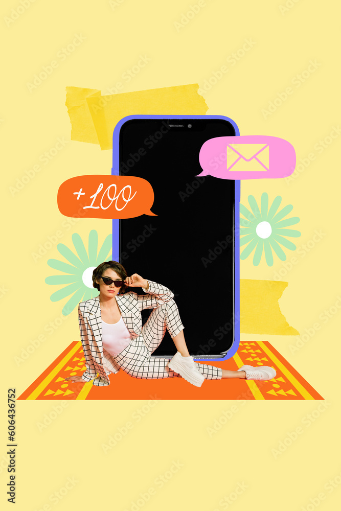 Φωτογραφία Poster banner image collage of tourist lady travel agent booking trip resort usi