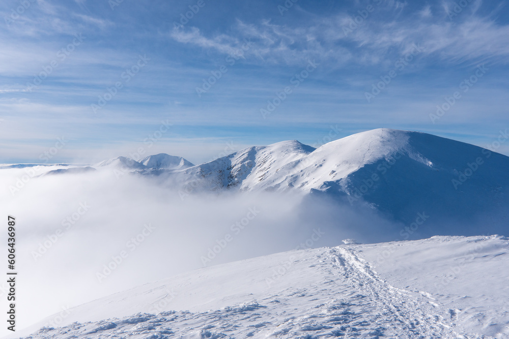 Winter snow covered mountain peaks in Europe. Great place for winter sports Winter snow covered mountain peaks in Europe. Great place for winter sports
