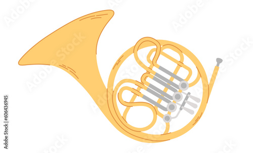 French Horn illustration isolated on white background. Wind musical instrument.