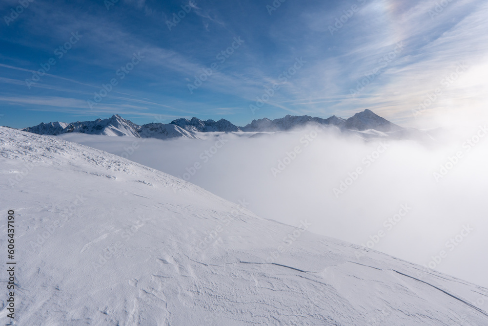 Winter snow covered mountain peaks in Europe. Great place for winter sports Winter snow covered mountain peaks in Europe. Great place for winter sports