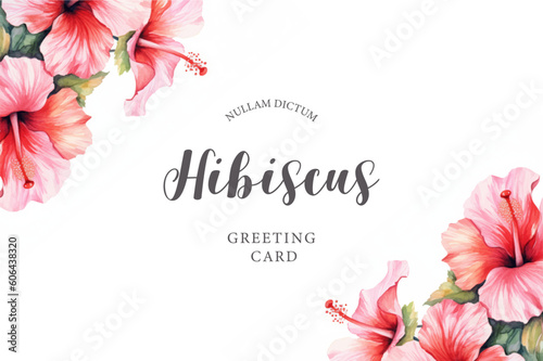 Tropical summer watercolor banner with hibiscus and plants