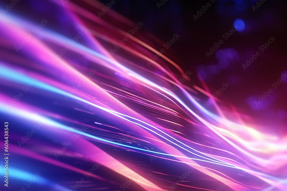 AI generated: abstract futuristic background with pink blue glowing neon moving high speed wave lines and bokeh lights. Data transfer concept Fantastic wallpaper. AI generated: abstract futuristic background with pink blue glowing neon moving high speed wave lines and bokeh lights. Data transfer concept Fantastic wallpaper.