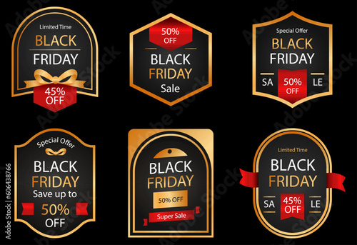 Black friday sale tag Vector set of discount labels