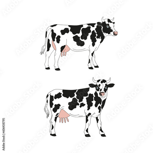 Milky cow hand drawn vector illustration isolated on white.