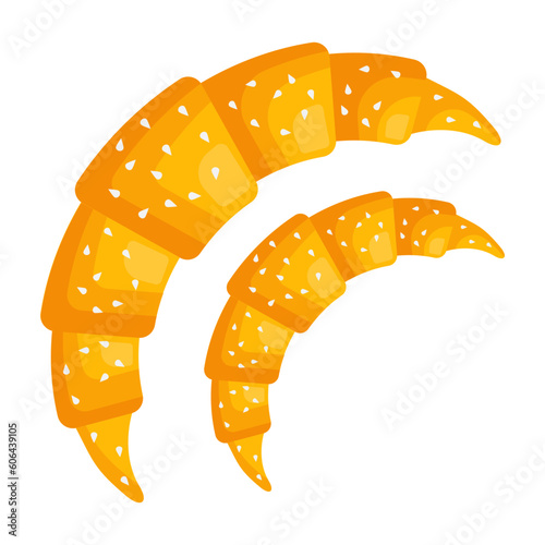 French Croissant concept, Viennoiserie or continental breakfast vector color icon design, Bakery and Baked Goods symbol, Culinary and Kitchen Education sign, Recipe development stock illustration