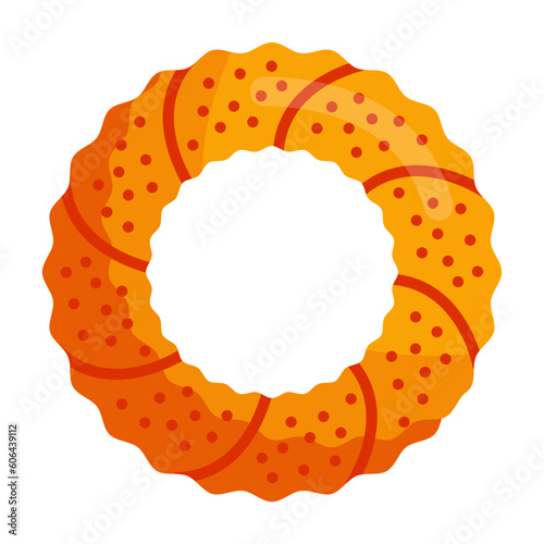 Bajgiel or beigel concept, beygl  Ring shape Wheat dough vector color icon design, Bakery and Baked Goods symbol, Culinary and Kitchen Education sign, Recipe development stock illustration