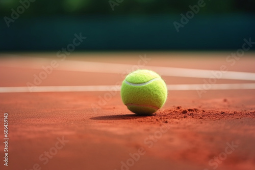 Tennis ball lying on the court, Healthy lifestyle concept © alisaaa