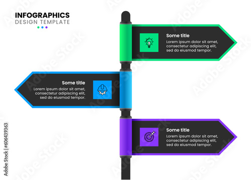 Infographic template. Signpost with 3 steps and icons