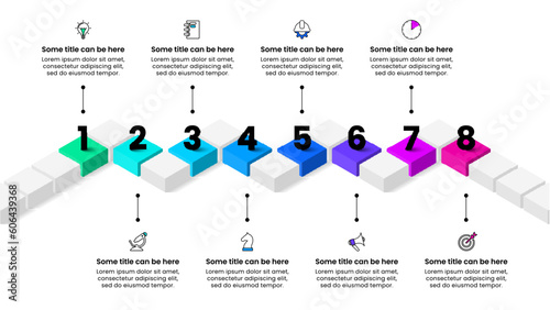 Infographic template. Isometric path with numbers and 8 steps