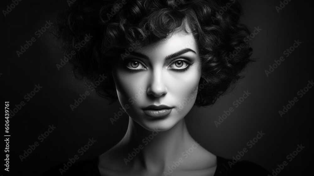 Fototapeta premium Very Pretty Woman Portrait in extreme LowKey Style Digital Art Generative AI KI Cover Magazin Bachground