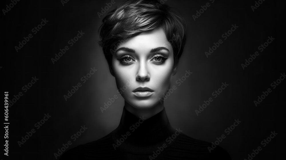 Very Pretty Woman Portrait in extreme LowKey Style Digital Art Generative AI KI Cover Magazin Bachground