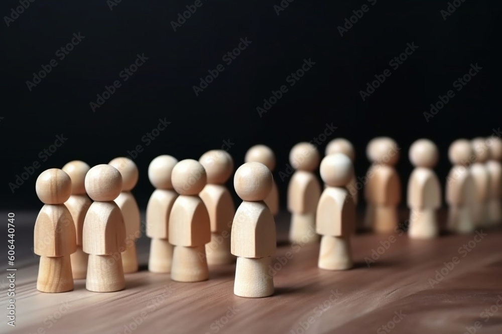 Successful team leader Businessman hand choose people standing out from the crowd, wooden toys