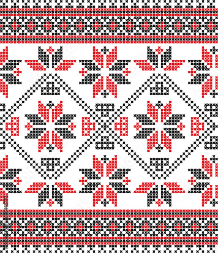 Red and black Christmas pattern, ethnic Lemko pattern photo