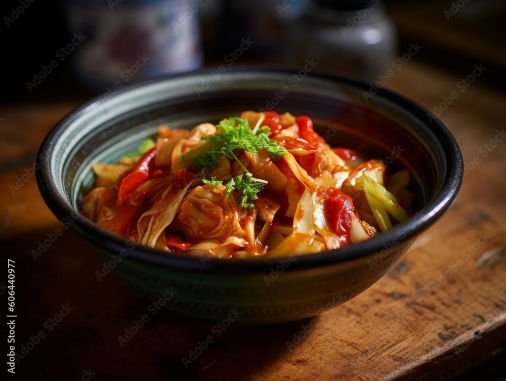 bowl of freshly made kimchi with vibrant red and green colors