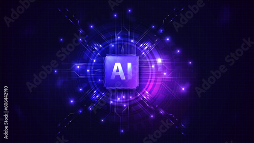 Artificial Intelligence computer database concept. Modern CPU illustration . Tech Futuristic Template. Central Computer Processors CPU concept. Digital chip. Database concept