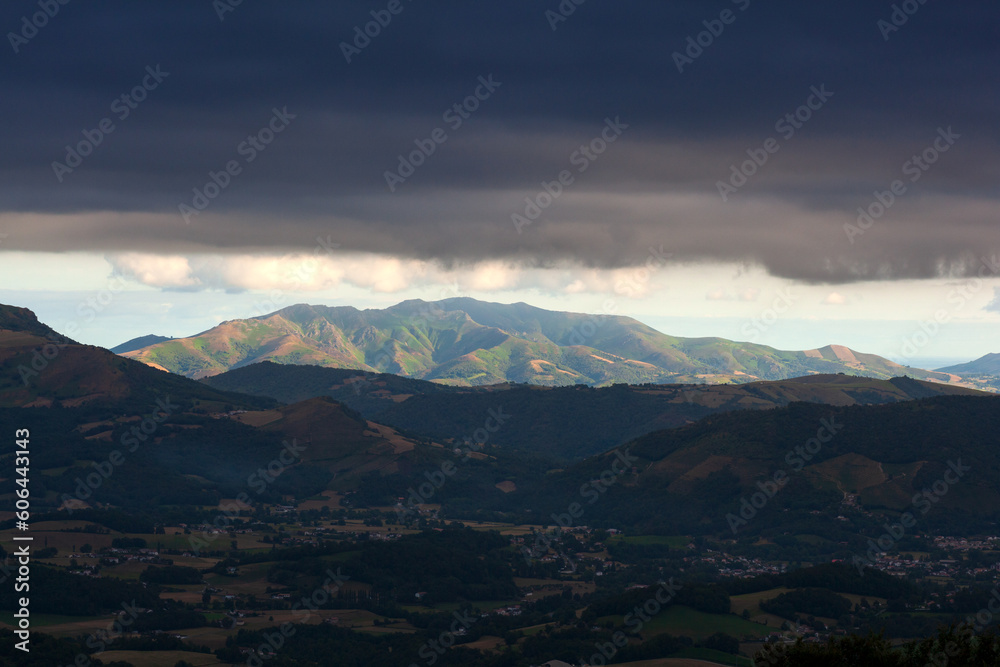 French Pyrenees. Scenic view of landscape and mountains against sky