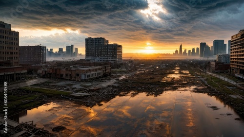 Sunset over an abandoned empty city, unwanted future concept © John_Doo78
