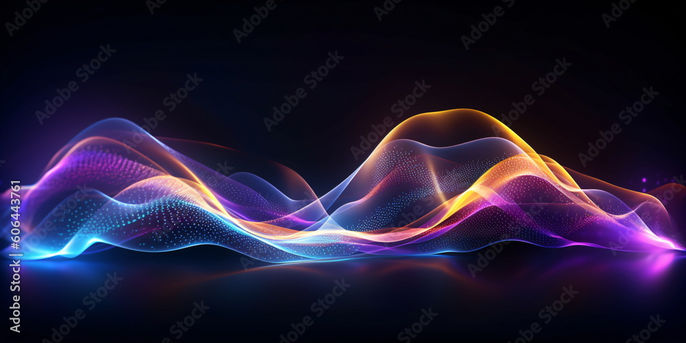 Obraz premium abstrakter bunter Neon Hintergrund mit leuchtenden Neon wellen Linien . Technologie-Tapete mit KI erstellt 