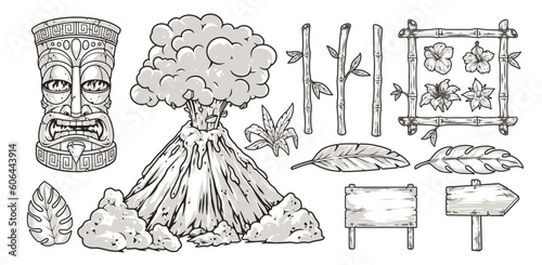 Hawaiian culture set label monochrome