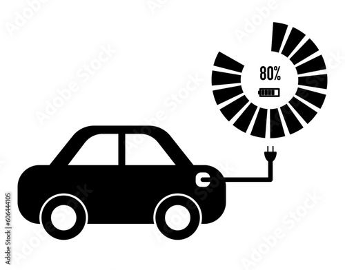 Electric car icon on white background. Flat style. Electric vehicle EV  Vector illustration. Charger battery for EV.