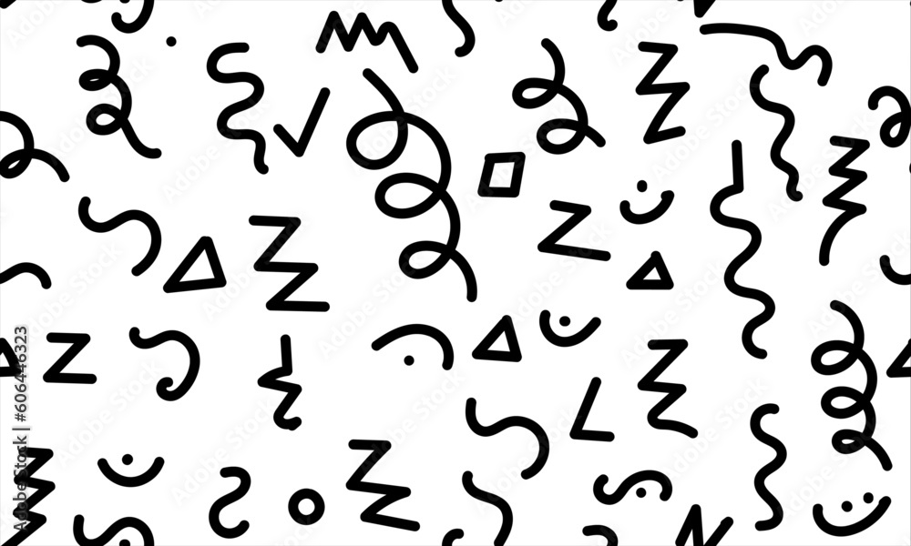 Fun black and white abstract line doodle seamless pattern.Creative minimalist style art background for children or trendy design with basic shapes. Simple childish scribble backdrop Fun black and white abstract line doodle seamless pattern.Creative minimalist style art background for children or trendy design with basic shapes. Simple childish scribble backdrop