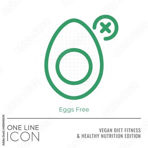 Vegan Diet Fitness and Healthy Nutrition Edition of One Line Icon Series - Sliced Egg and Cross Sign as Eggs Free Flat Outline Stroke Style Symbol - Pictogram Graphic Design photo