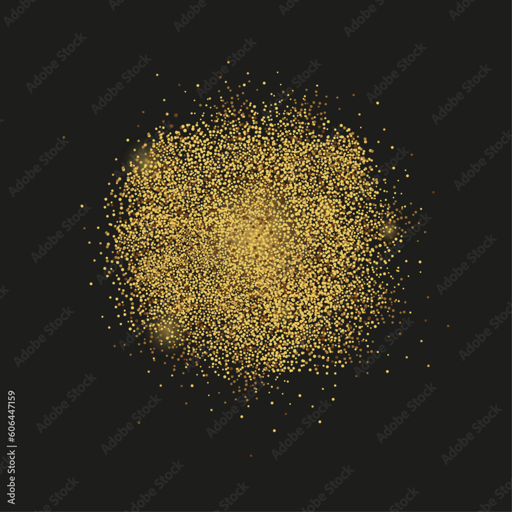 Gold sequins on a black background. Idea for greeting posters, invitations cards